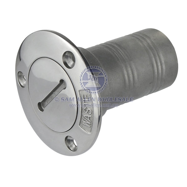 Deck filler 316G cast SS straight flush 1-1/2 ID hose marked waste | Sam Allen