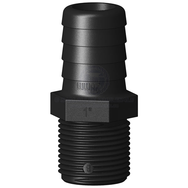 Hose tail Trudesign black straight 1 BSPM x 1-1/8 | Sam Allen