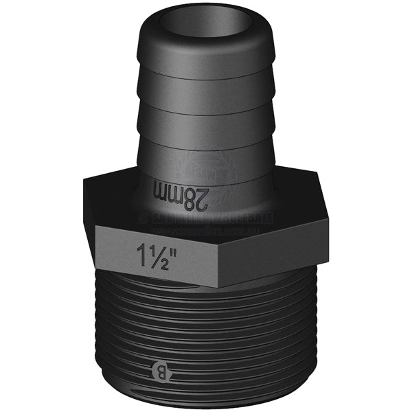 Hose tail Trudesign black straight 1-1/2 BSPM x 1-1/8 | Sam Allen