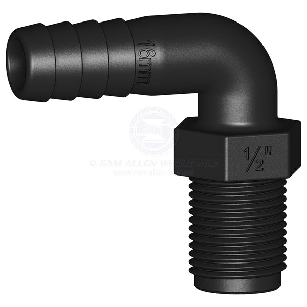 Hose tail Trudesign black 90° elbow 1/2 BSPM x 5/8 | Sam Allen