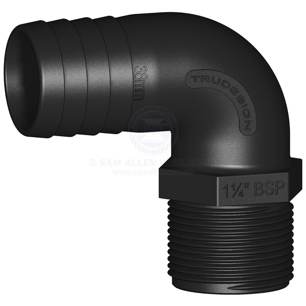 Hose tail Trudesign black 90° elbow 1-1/4 BSPM x 1-1/2 | Sam Allen