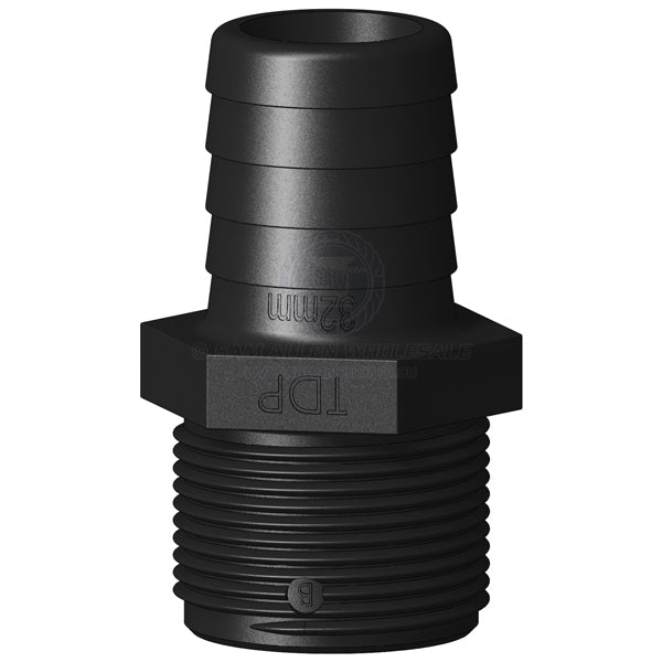 Hose tail Trudesign black straight 1-1/4 BSPM x 1-1/4 | Sam Allen