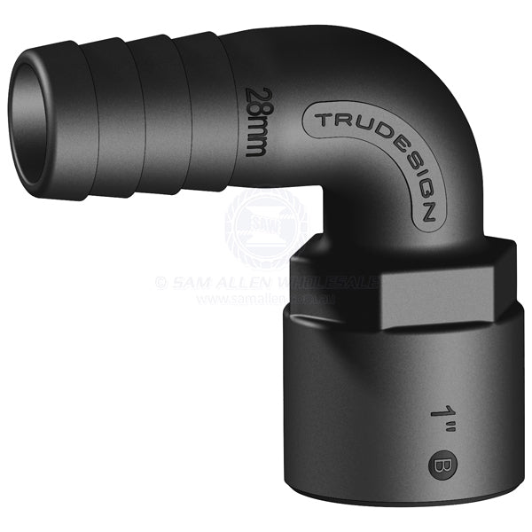 Hose tail Trudesign black 90° elbow 1 BSPF x 1-1/8 | Sam Allen