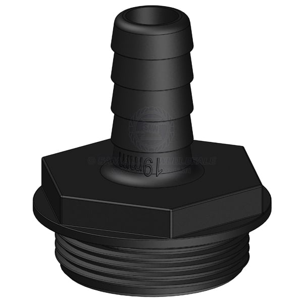 Hose tail Trudesign black Aquavalve straight 1-1/2 BSPM x 3/4 | Sam Allen
