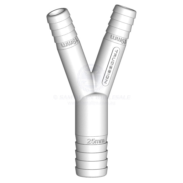 Hose joiner Trudesign white Y stepped 1 x 3/4 x 3/4 | Sam Allen