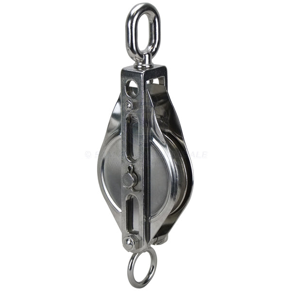 Pulley 316G SS single trawl & bkt swivel eye top 75mm x 14mm sheave