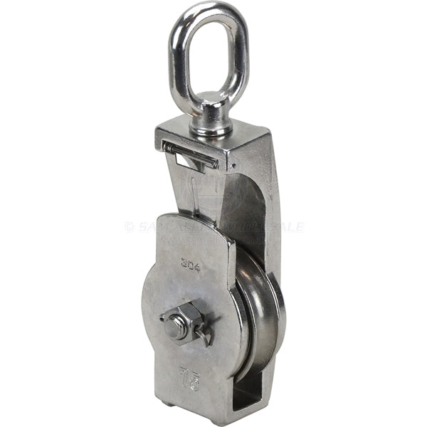 Pulley 316G SS single Seine open spring gate 75mm x 20mm sheave