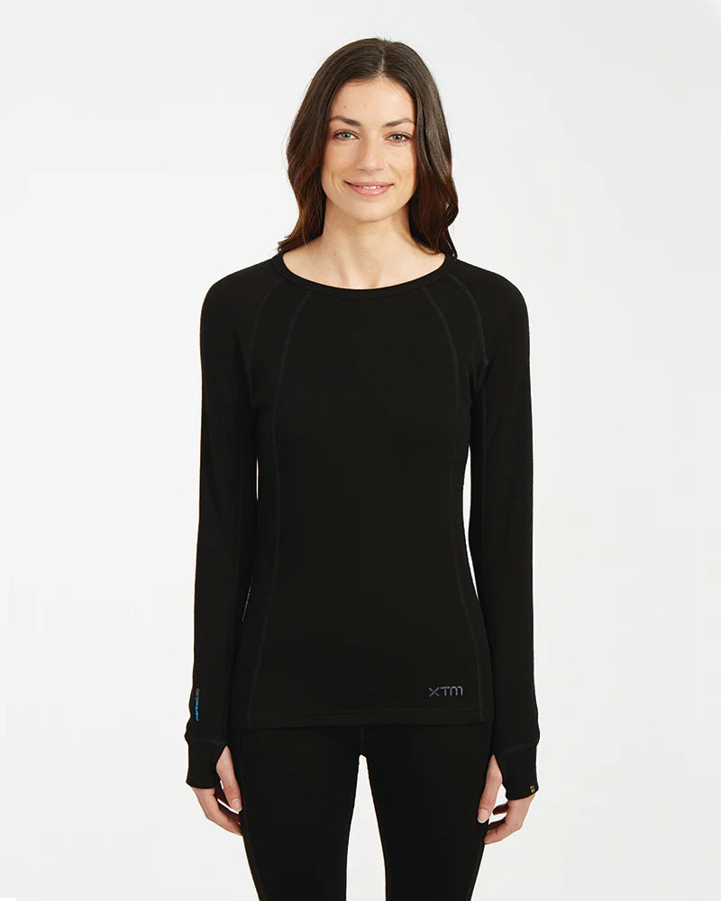 XTM Ladies Merino 230 Wool Thermal Long Sleeve Top- Black
