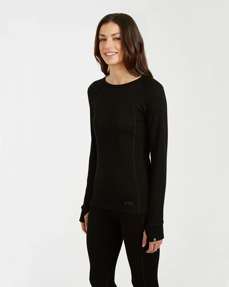 XTM Ladies Merino 230 Wool Thermal Long Sleeve Top- Black
