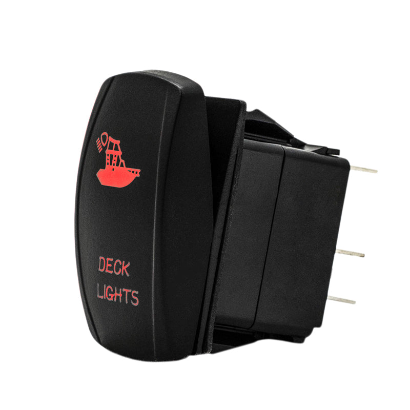 Laser Etched Water Resistant Rocker Switches - Red Illuminated