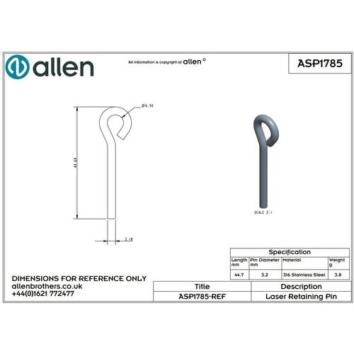 Allen Laser Retaining Pin