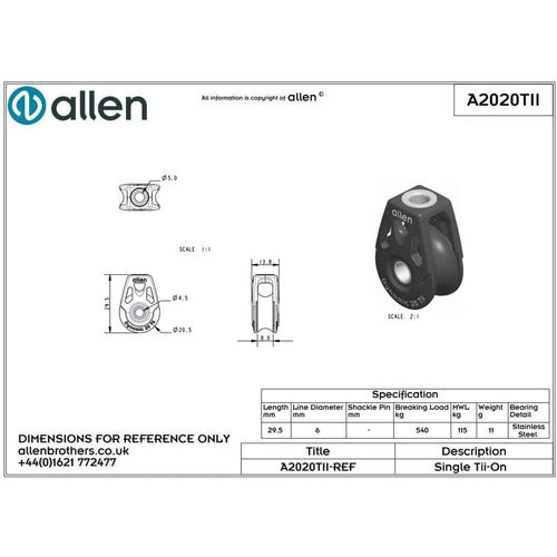 20mm Single Dynamic Bearing Tie On Block - Tii