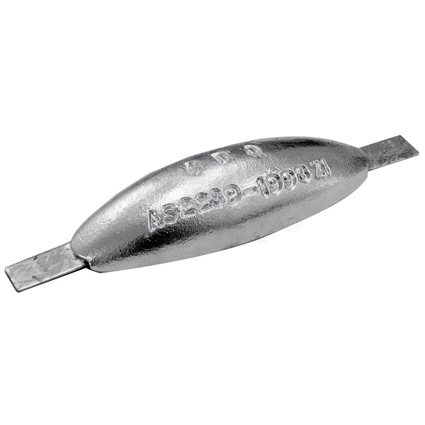 Anode zinc block elliptical with strap 215 x 75 x 40mm