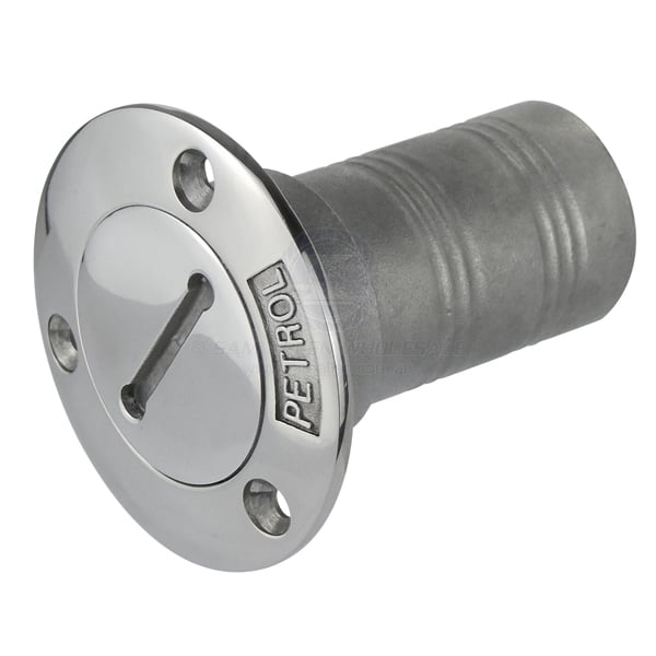 Deck filler 316G cast SS straight flush 1-1/2 ID hose marked petrol | Sam Allen