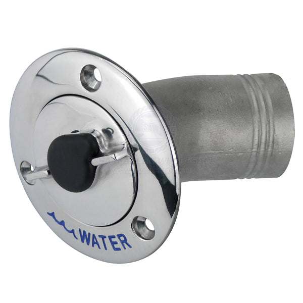 Deck filler G316 SS lockable 30° suit 2 ID hose marked water