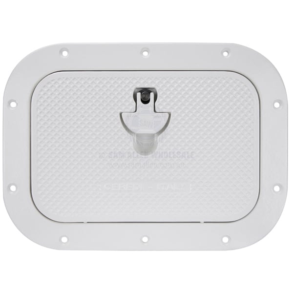 Hatch access water tight cast alloy white powder coated 600 x 350mm | Sam Allen