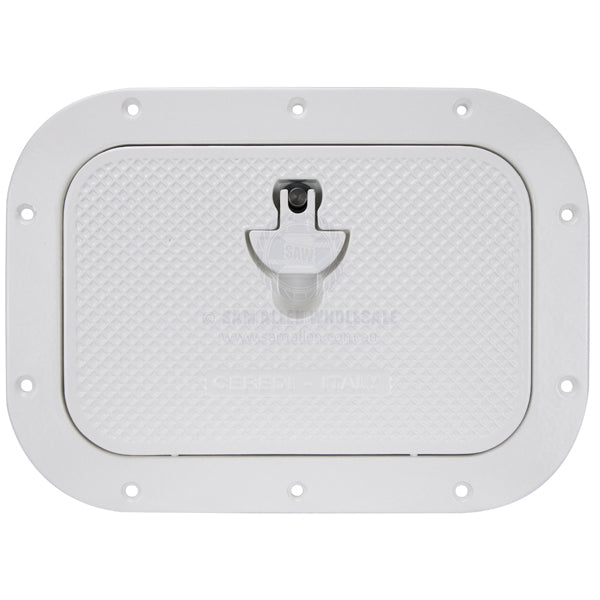 Hatch access water tight cast alloy white powder coated 370 x 270mm | Sam Allen