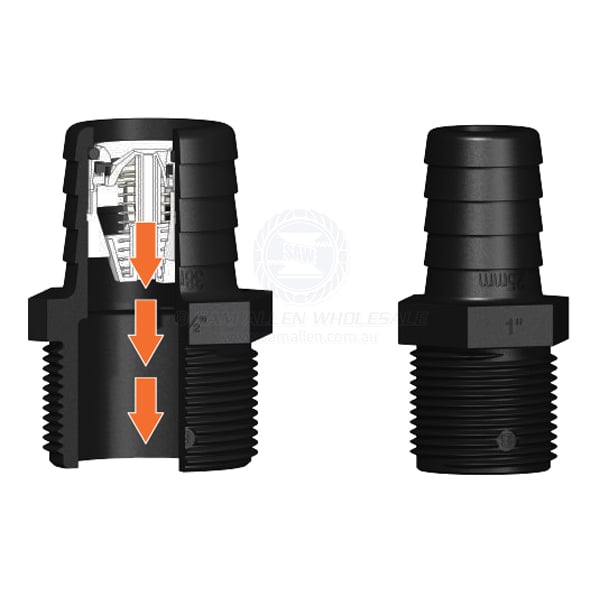 Valve non return Trudesign black 1-1/2 BSPM x 1-1/2 ID hose tail | Sam Allen