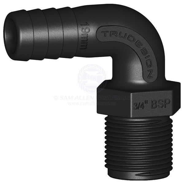 Hose tail Trudesign black 90° elbow 3/4 BSPM x 3/4 | Sam Allen