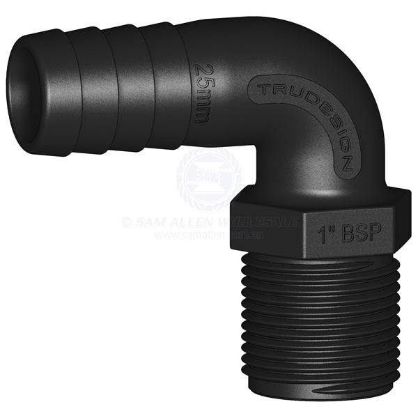 Hose tail Trudesign black 90° elbow 1 BSPM x 1 | Sam Allen