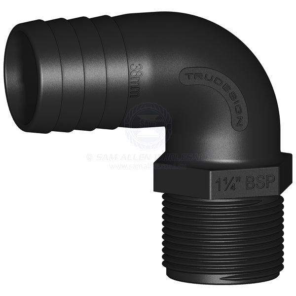 Hose tail Trudesign black 90° elbow 1-1/4 BSPM x 1-1/4 | Sam Allen