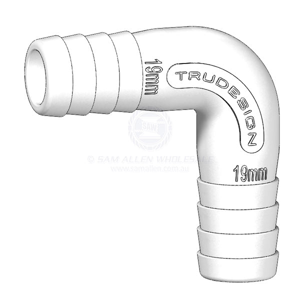Hose joiner Trudesign white 90° elbow 3/4 x 3/4 | Sam Allen