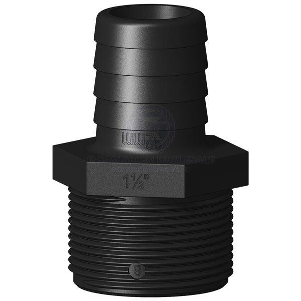 Hose tail Trudesign black straight 1-1/2 BSPM x 1-1/4 | Sam Allen