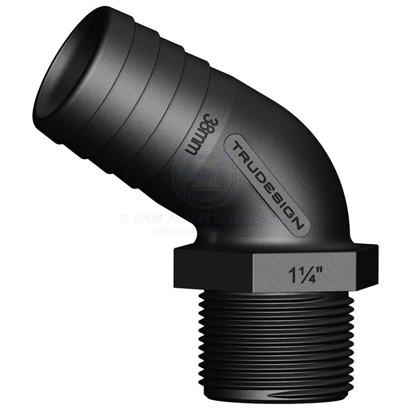 Hose tail Trudesign black 120° elbow 1-1/4 BSPM x 1/1/2 | Sam Allen