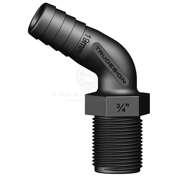 Hose tail Trudesign black 120° elbow 3/4 BSPM x 3/4 | Sam Allen
