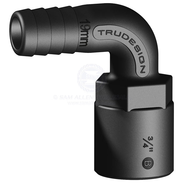 Hose tail Trudesign black 90° elbow 3/4 BSPF x 3/4 | Sam Allen