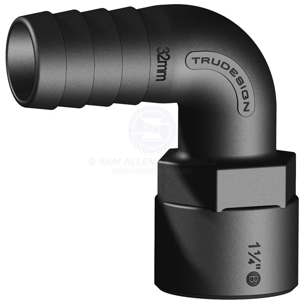 Hose tail Trudesign black 90° elbow 1-1/4 BSPF x 1-1/4 | Sam Allen