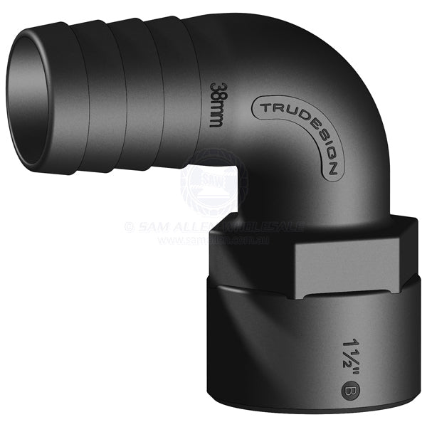 Hose tail Trudesign black 90° elbow 1-1/2 BSPF x 1-1/2 | Sam Allen