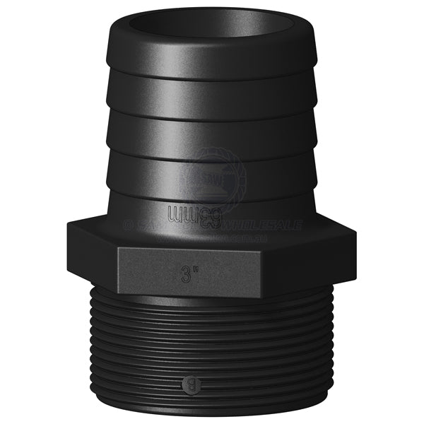 Hose tail Trudesign black straight 3 BSPM x 2-1/2 | Sam Allen