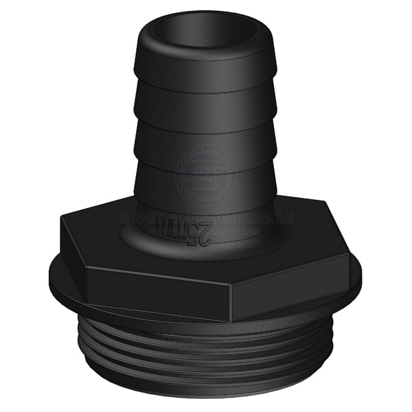 Hose tail Trudesign black Aquavalve straight 1-1/2 BSPM x 1 | Sam Allen