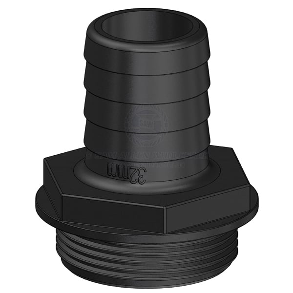 Hose tail Trudesign black Aquavalve straight 1-1/2 BSPM x 1-1/4 | Sam Allen