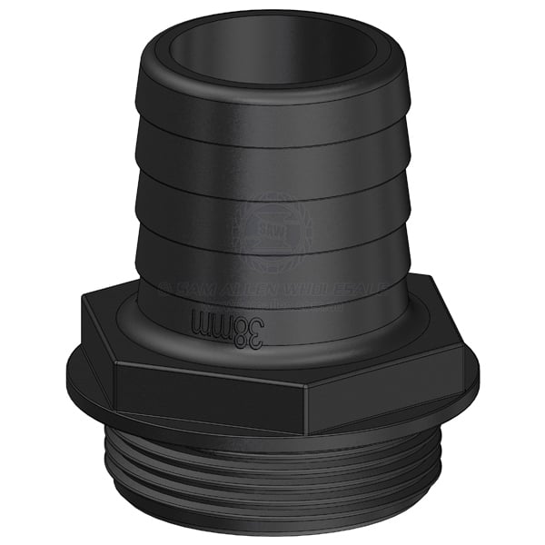 Hose tail Trudesign black Aquavalve straight 1-1/2 BSPM x 1-1/2 | Sam Allen