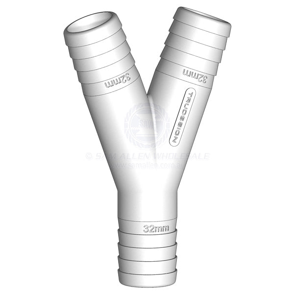Hose joiner Trudesign white Y equal 1-1/4 x 1-1/4 x 1-1/4 | Sam Allen