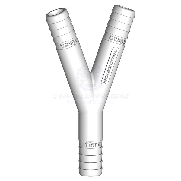 Hose joiner Trudesign white Y equal 3/4 x 3/4 x 3/4 | Sam Allen