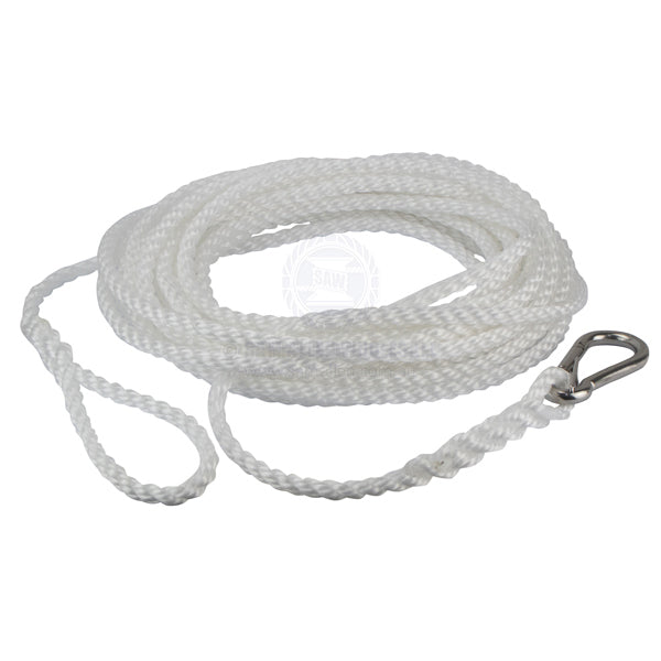Dinghy painter silver rope 10mm x 10m spliced eye to SS safety hook | Sam Allen
