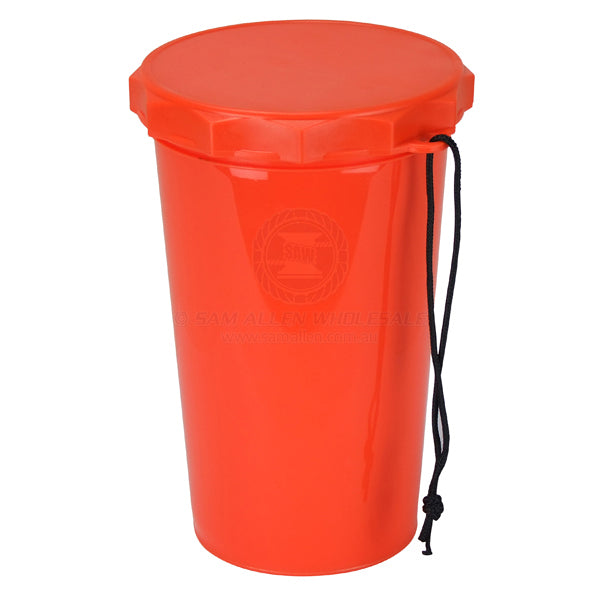 Safety equipment container orange plastic round with screw lid 1.5l | Sam Allen