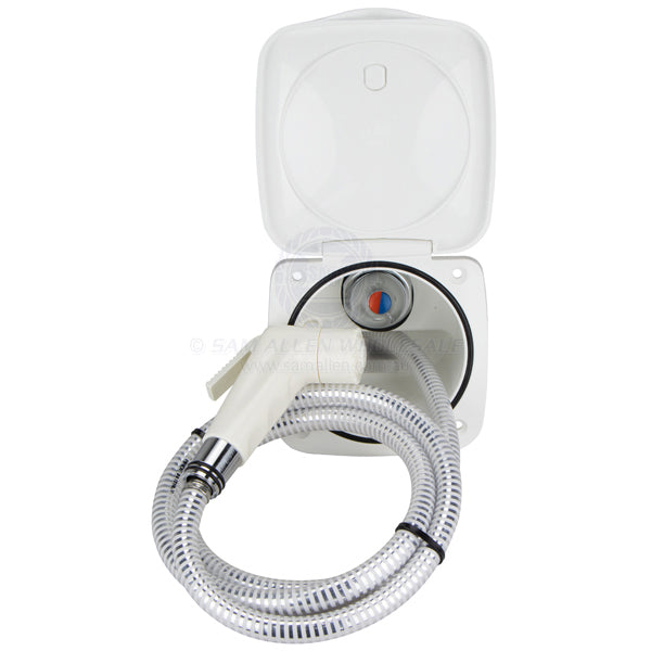 Shower case with lockable hinged lid incl hand shower & mixer tap
