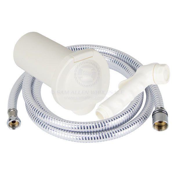 Shower case with round lid incl compact head & flexible hose