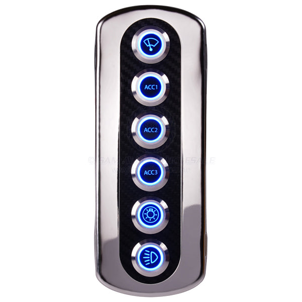 Switch panel SS with carbon face 6 gang LED PC blue - pack of 4