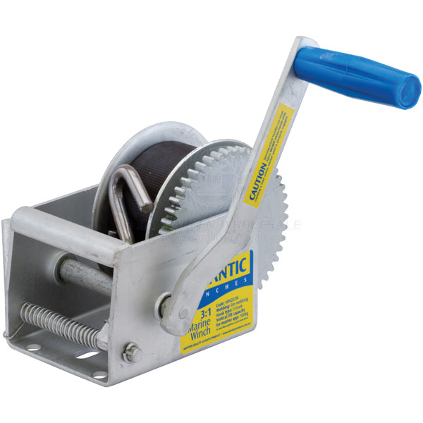 Winch trailer Atlantic 3:1 500kg line pull with 6m strap & SS S hook | Sam Allen