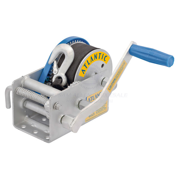 Winch trailer Atlantic 15:1/5:1/1:1 1500kg 7.5m strap with gal hook | Sam Allen