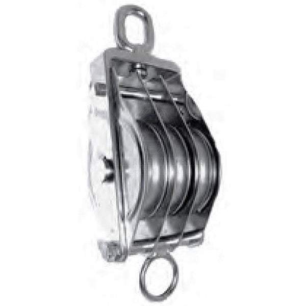 Pulley 316G SS triple trawl & bkt swivel eye top 100mm x 18mm sheaves