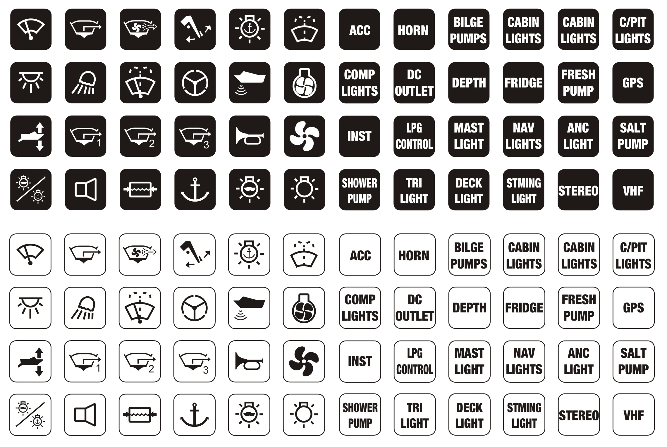 Led Rocker Switch Name Plates - Black & White 12 mm Square