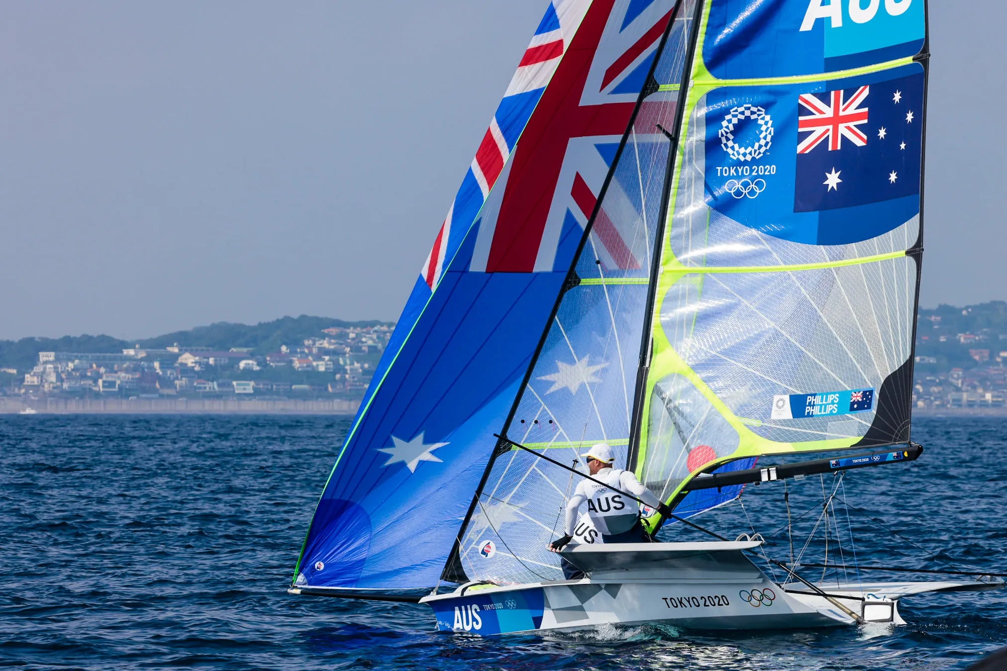 Sailboat with Australian flags on the water