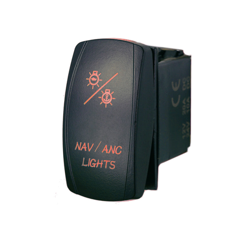 Laser Etched Water Resistant Rocker Switches - Red Illuminated
