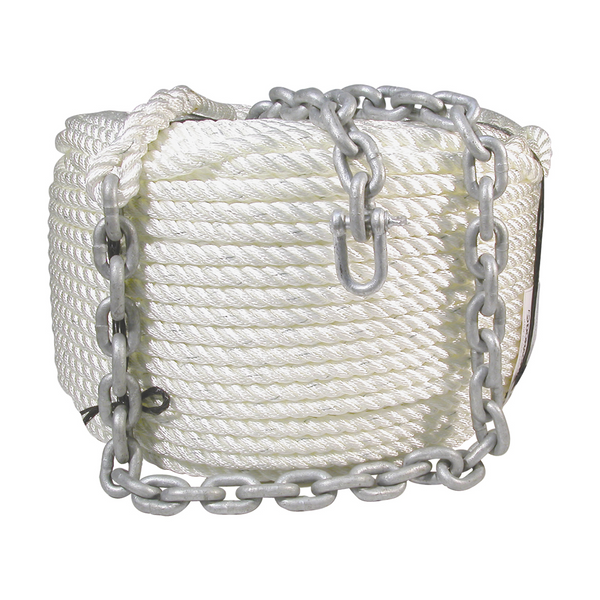 Nylon anchor rope, spliced to short link galvanised chain